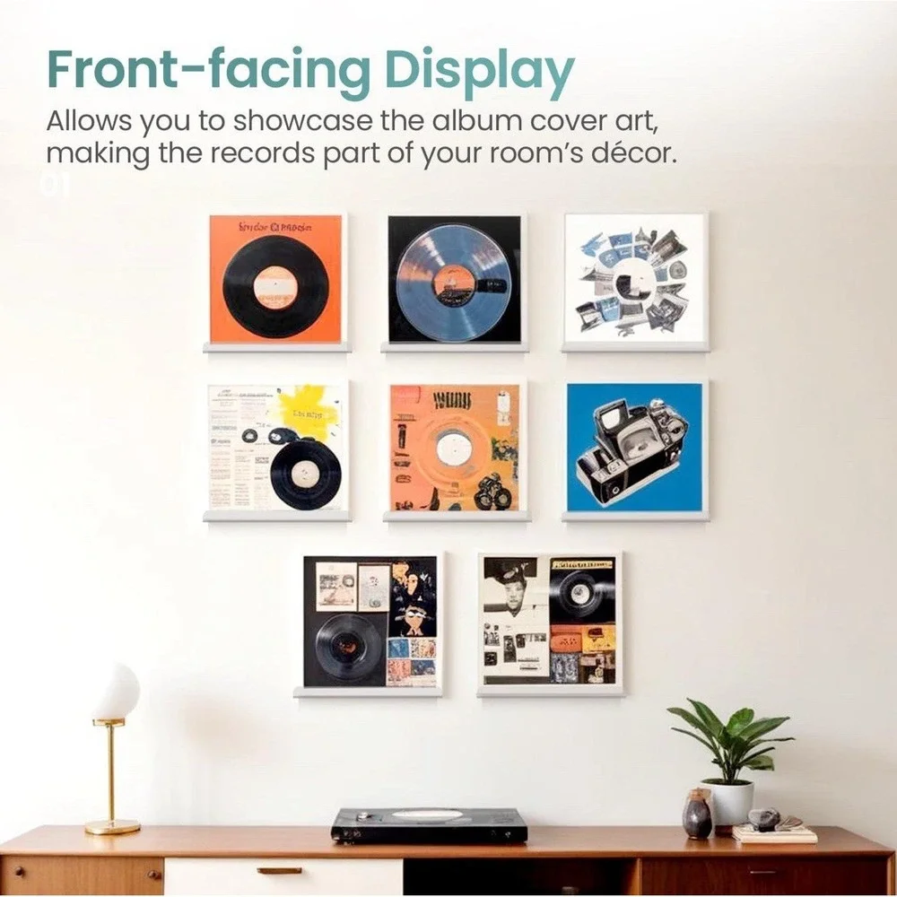 12-Inch Clear Acrylic Floating Shelf Set (8) | Wall Mount Vinyl Record Display